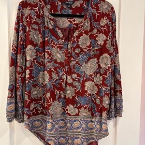 LUCKY BRAND Women's Floral Viscose Casual V Neck Top Everyday Comfort M